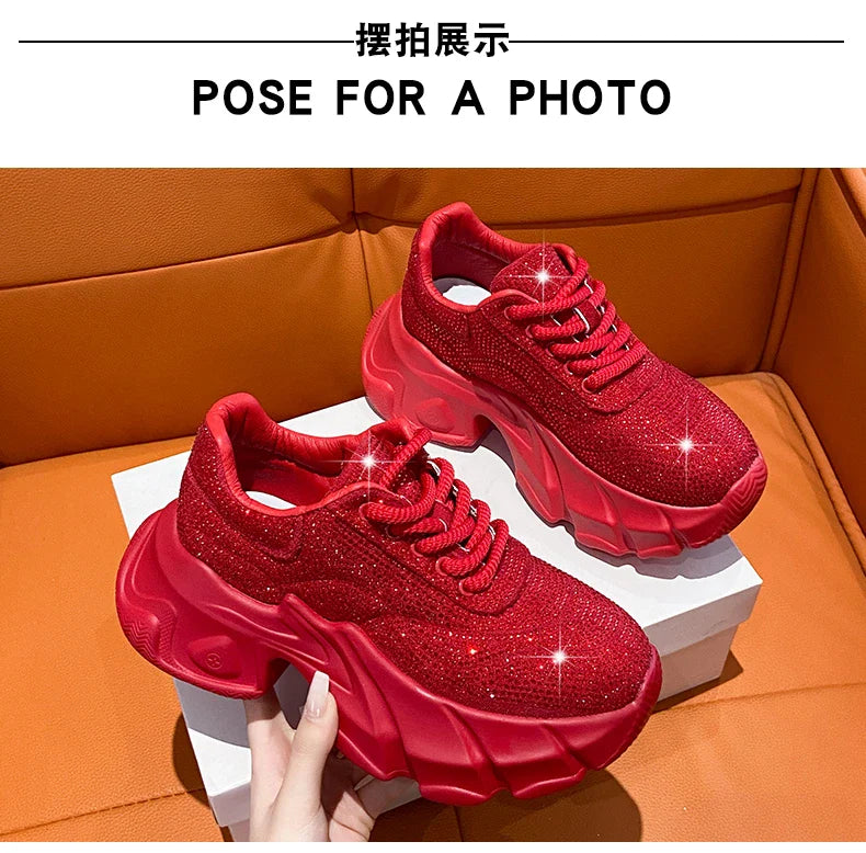 Shoes for Women 2024 New Shiny Rhinestone Women's Sneakers Shoes Autumn Korean Fashion Thick Sole Sports Shoes Zapatos De Mujer
