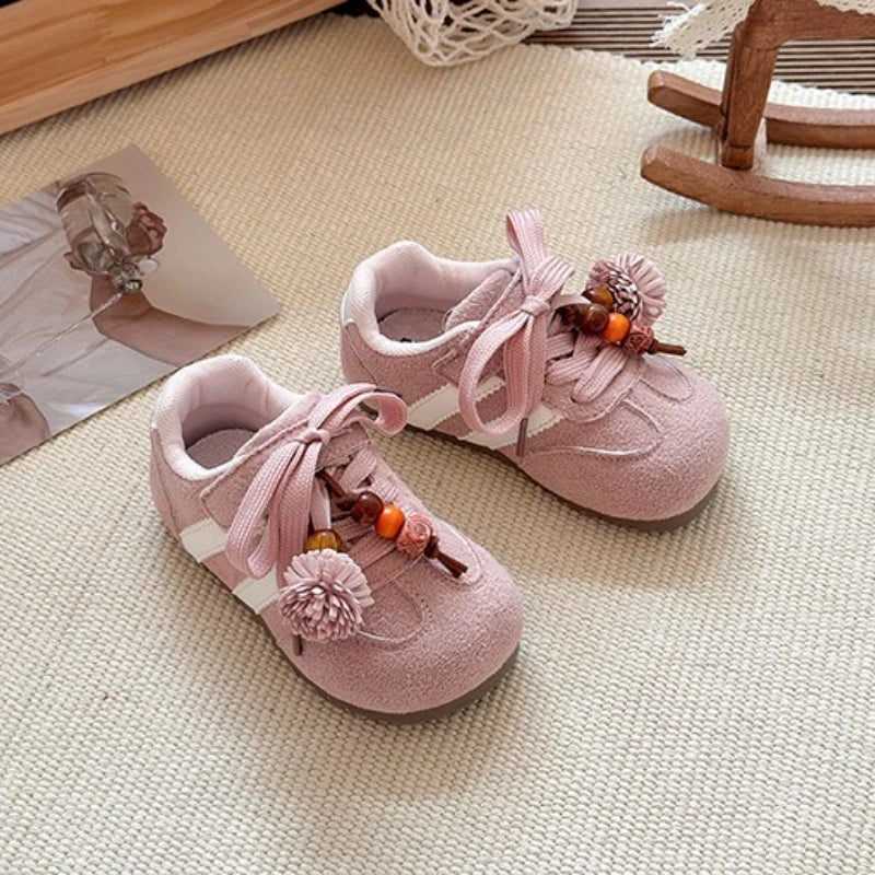 Girls Casual Sneakers 2025 Autumn New Toddler Flat Shoes Flower Children Retro Classic Fashion Non-slip Kids Running Sport Shoes