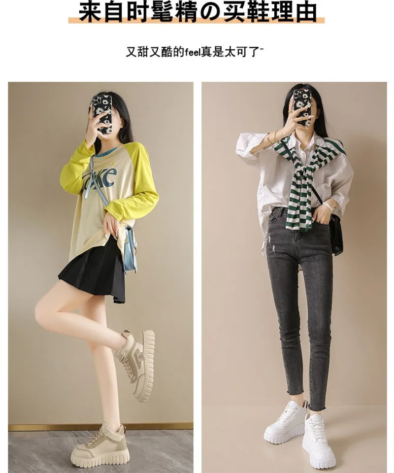 Women's Platform Sneakers Fashion High-top Casual Shoes for Women Lace Up Vulcanized Shoes Trendy Skateboard Shoes Zapatos Mujer