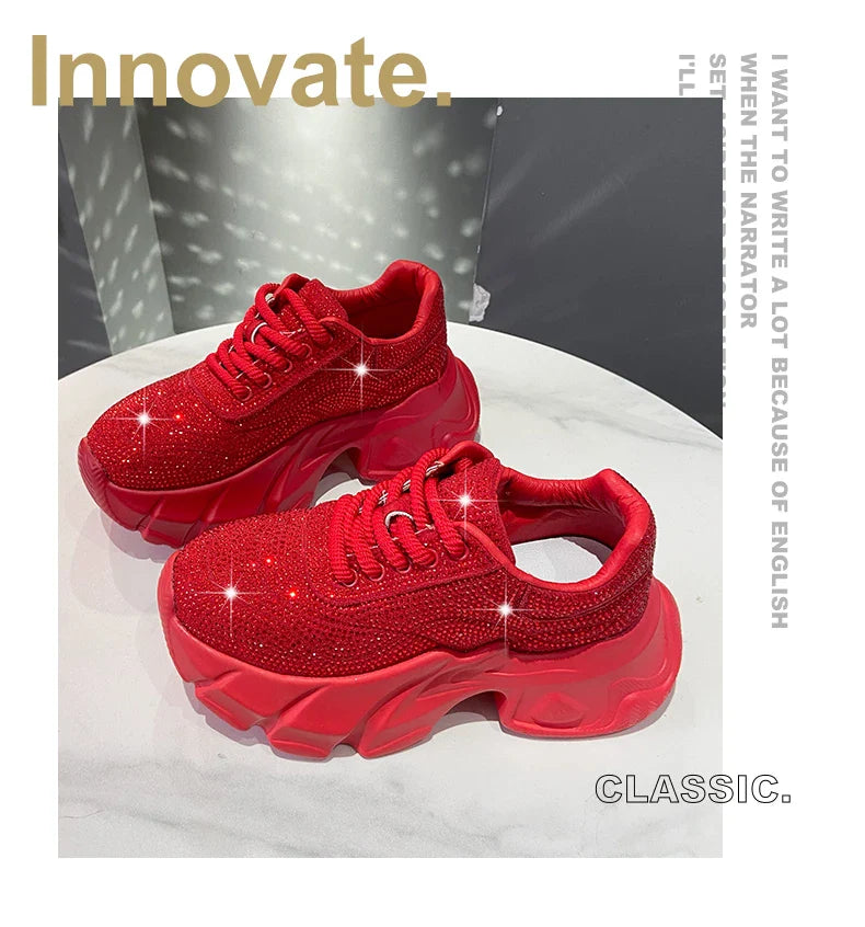 Shoes for Women 2024 New Shiny Rhinestone Women's Sneakers Shoes Autumn Korean Fashion Thick Sole Sports Shoes Zapatos De Mujer