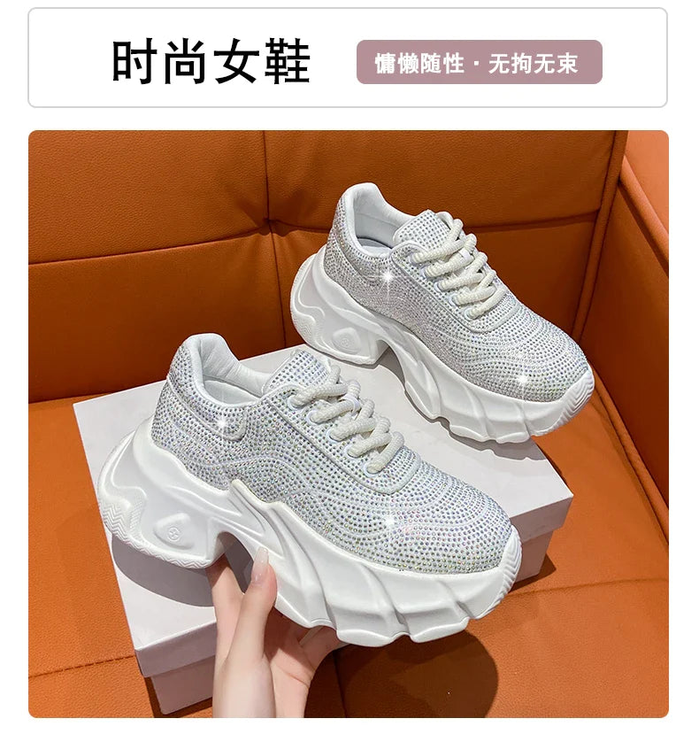Shoes for Women 2024 New Shiny Rhinestone Women's Sneakers Shoes Autumn Korean Fashion Thick Sole Sports Shoes Zapatos De Mujer