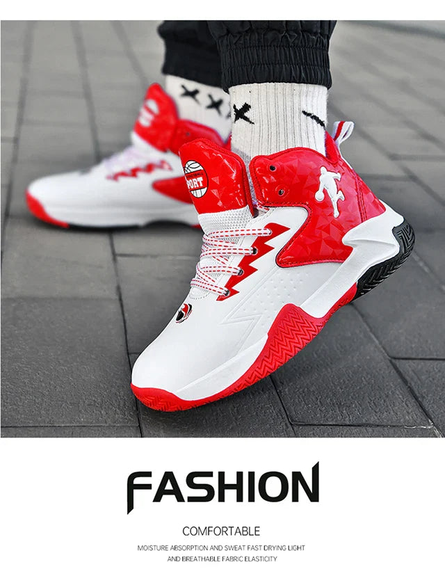 Fashion Basketball Shoes for Kids High-top Sneakers Children Casual Sports Shoes Ankle-protected Anti-slippery Gym Trainers Boys