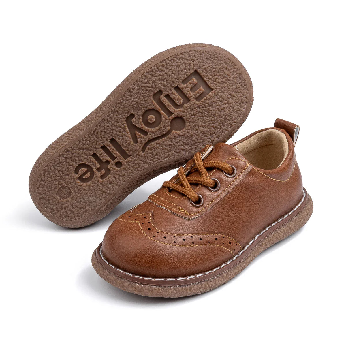 KIDSUN Children Retro Casual Leather Shoes Comfortable Breathable Rubber Soft Anti-Slip Flat Sole Lace Up Solid Color Flats Shoe