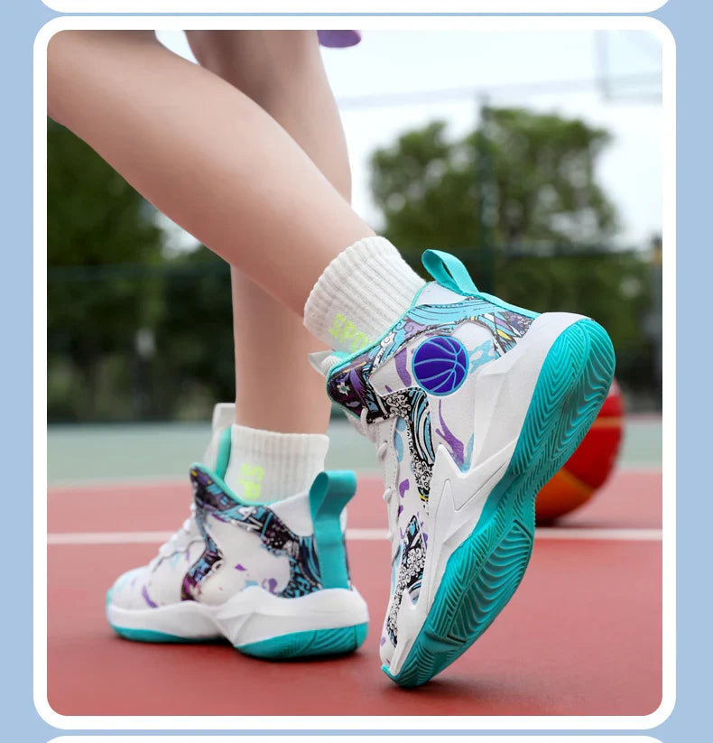 Fashion Basketball Shoes for Kids High-top Sneakers Children Casual Sports Shoes Ankle-protected Anti-slippery Gym Trainers Boys