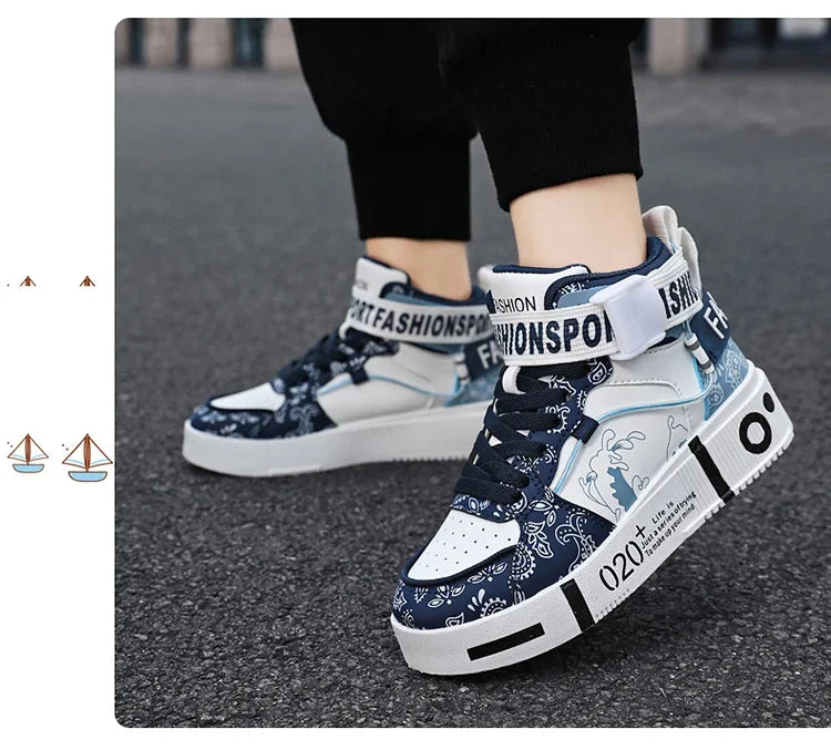 Brand Kids Board Shoes High Top Sports Shoes Boys Fashion Basketball Sneakers Leisure Girls Flats Children Casual Walking Shoes