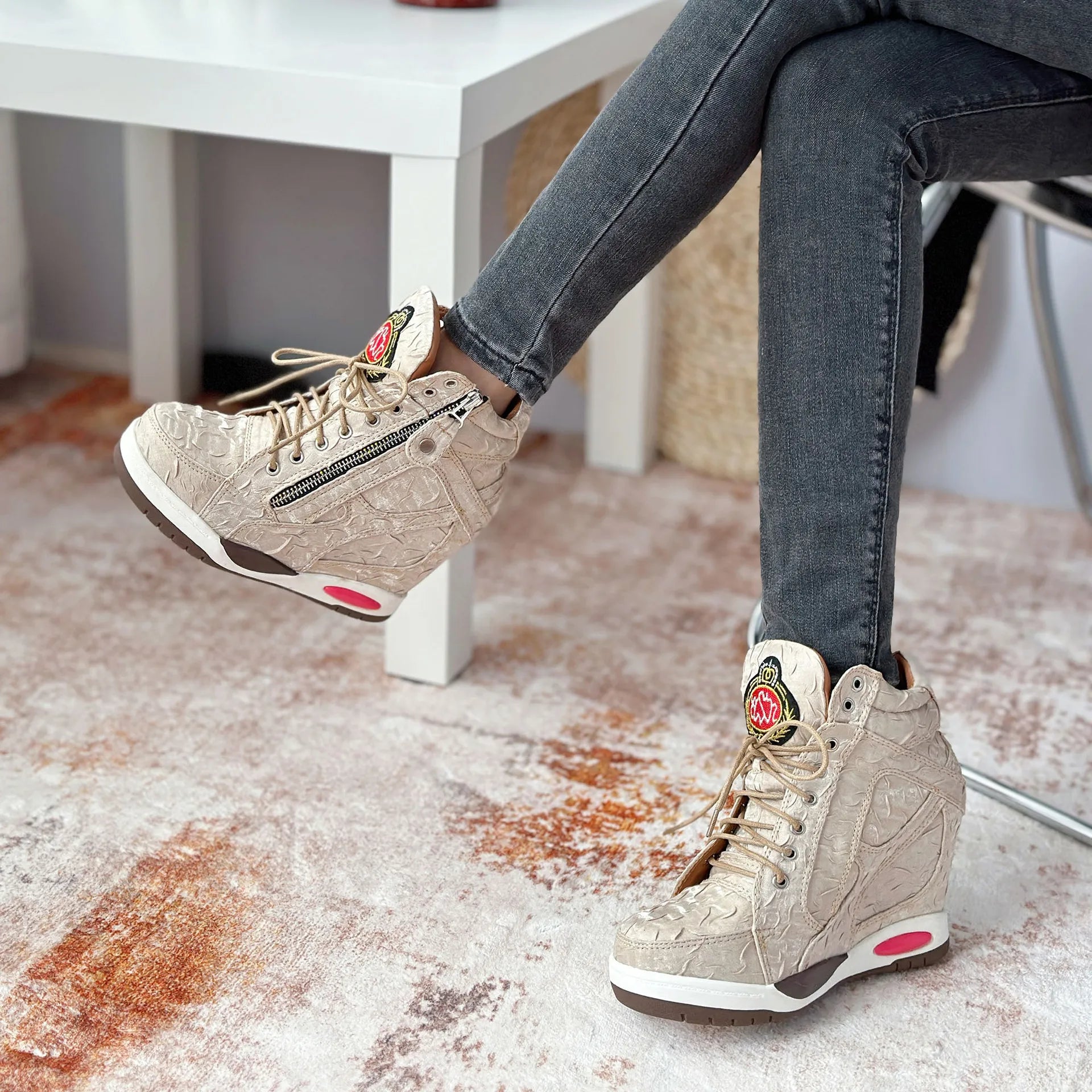 Womens Sneakers Shoes 2025 Fashion Platform Designer Thick Sole Casual Hoof Heels TPR Autumn Round Toe Solid High Increased Inte