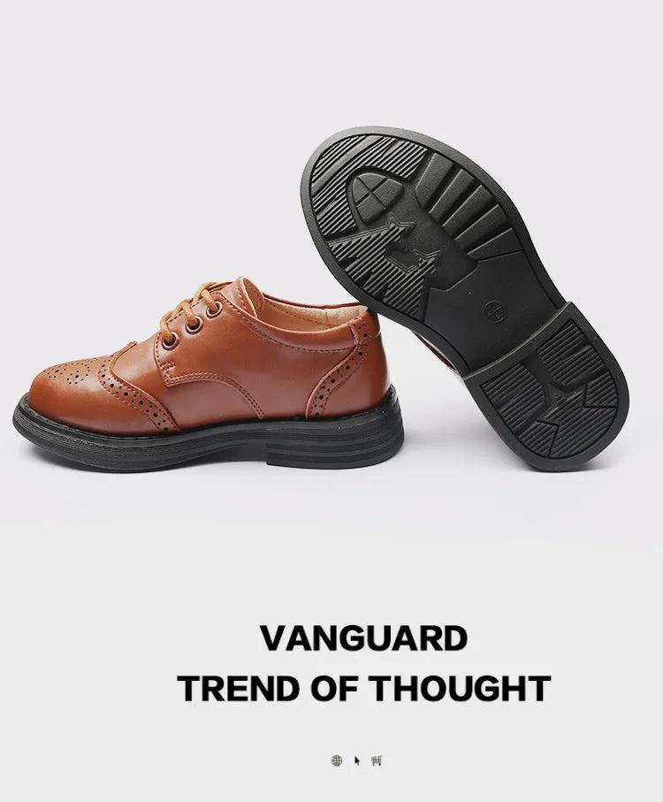 Boys Hollow Out Shoes Leather for Kids Party Wedding Dance Shoes Dress School Toddler Fashion Children Shoe Flat Black Brown