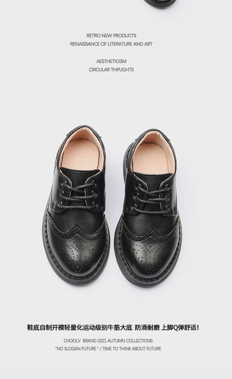 Boys Hollow Out Shoes Leather for Kids Party Wedding Dance Shoes Dress School Toddler Fashion Children Shoe Flat Black Brown