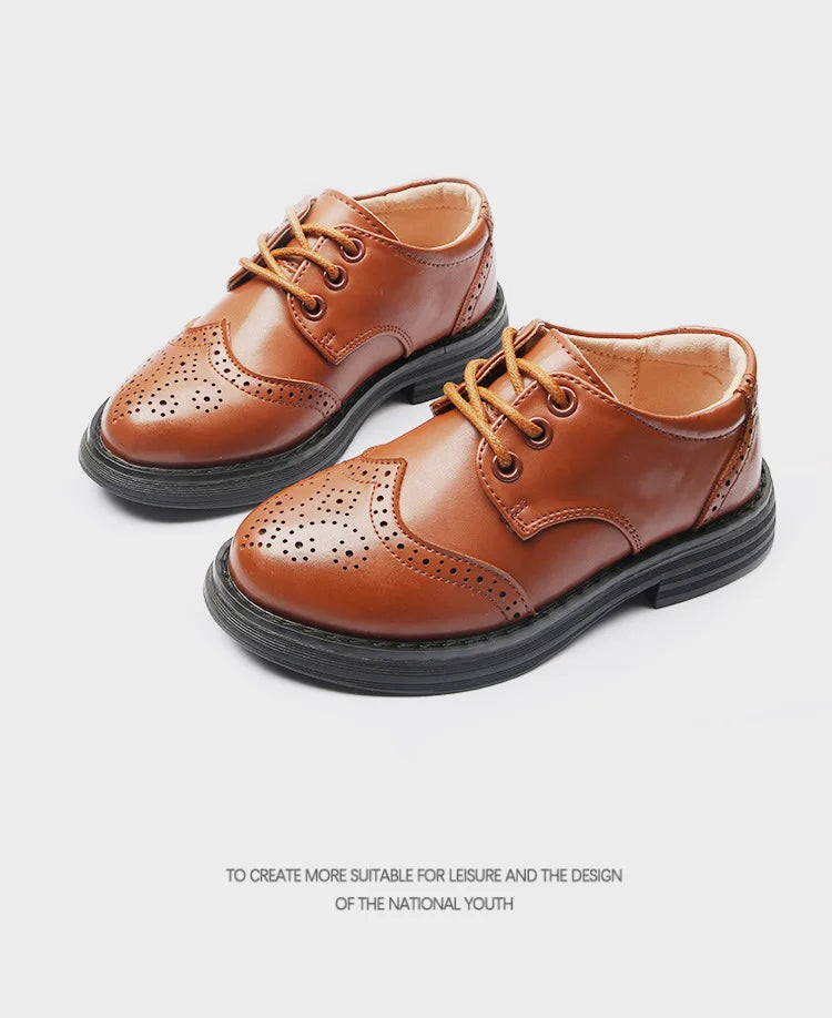 Boys Hollow Out Shoes Leather for Kids Party Wedding Dance Shoes Dress School Toddler Fashion Children Shoe Flat Black Brown