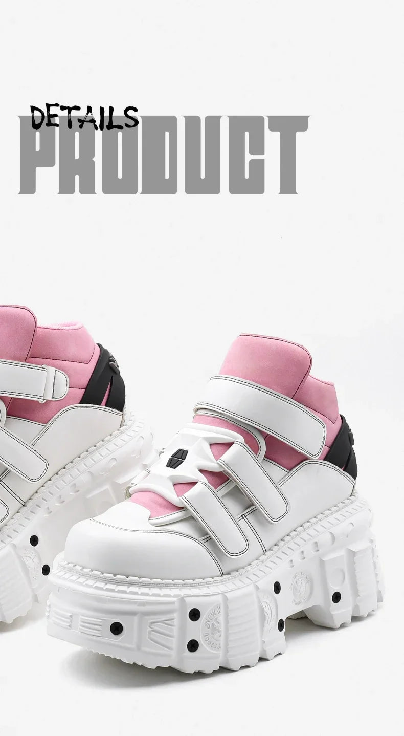 2025  Woman Sneakers New Punk Style Women Shoes Gothic Ankle Rock Boots Lace-up Heel Height Platform Shoes Woman Metal Decor