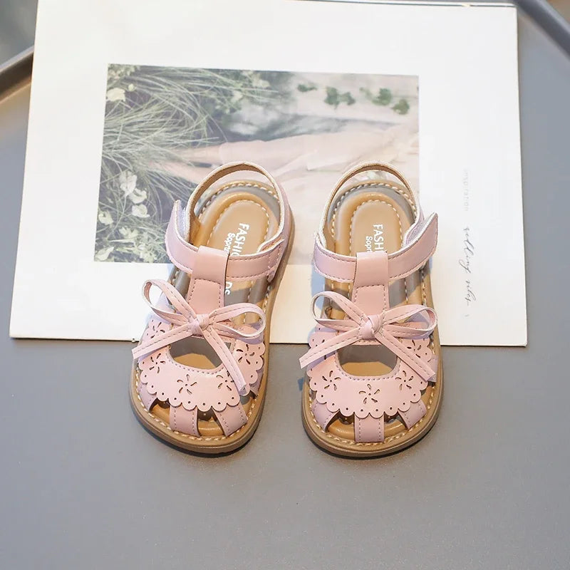 Summer Baby Girls Sandals Cut-Outs Lace Princess Shoes Children Sandals Anti Slip Soft Sole Toddler Kids Beach Shoes Size 21-30