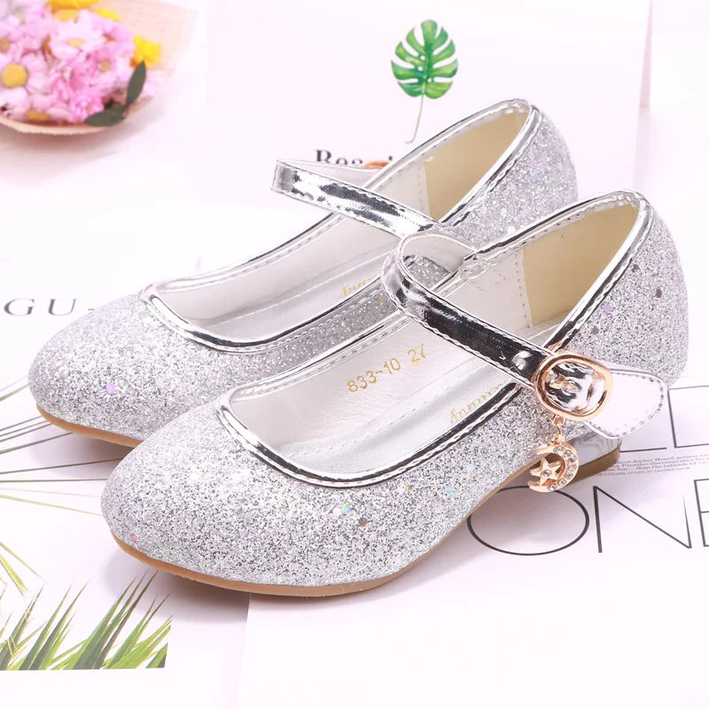 Fairy Girl High Heels Princess Shoes Halloween Cosplay Kids Shiny Sofia Cinderella Aurora Rapunzel Party Dress Up Leather Shoe