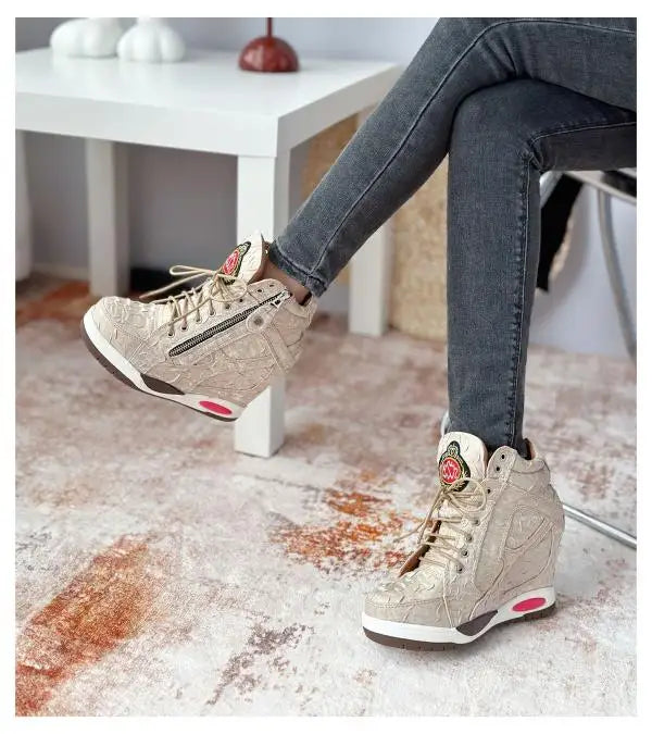 Womens Sneakers Shoes 2025 Fashion Platform Designer Thick Sole Casual Hoof Heels TPR Autumn Round Toe Solid High Increased Inte