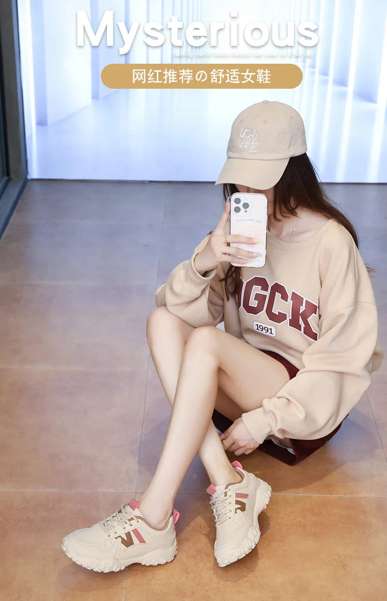 Low-top casual sneakers for women, versatile sports shoes, chunky dad shoes, slip-resistant and durable fashion shoes, KT299-1
