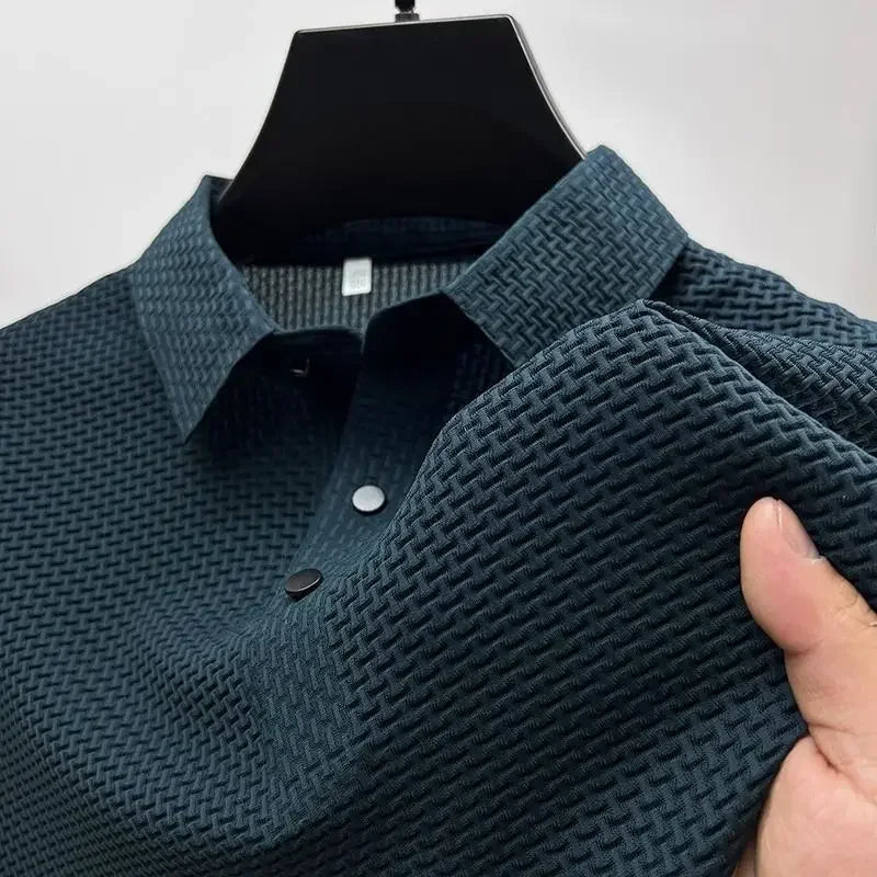Brand Clothes Summer New Men's Short Sleeve T-shirt Ice Silk Cool and Breathable POLO Shirt Business Casual Sweat-absorbing Top  ( Available )