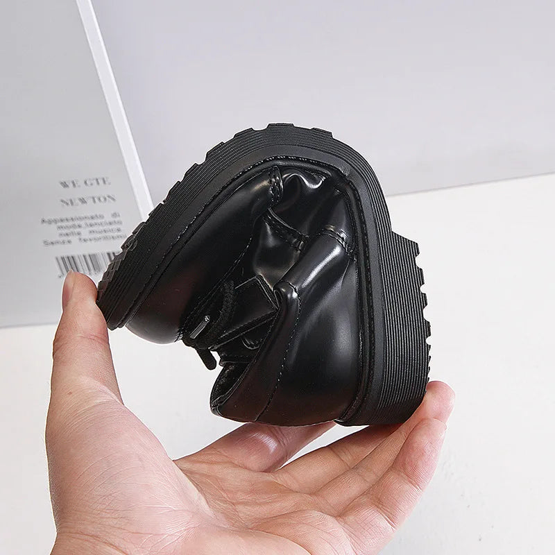 Children School Uniform Shoes Black Matte Glossy Boys Performance Shoes Chic 2025 Spring Autumn Kids Formal Shoes Soft Bottom