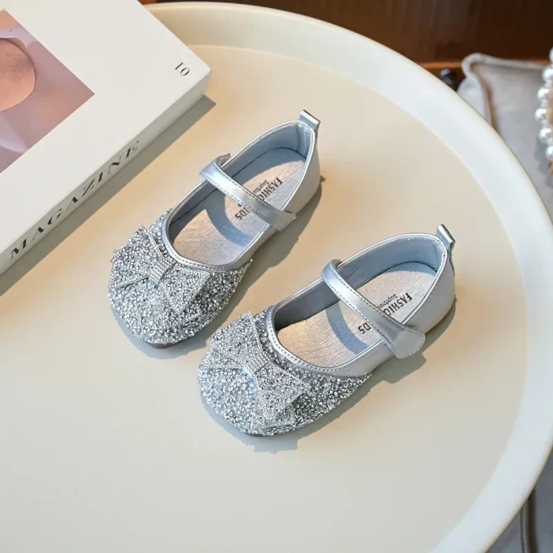 Children Princess Shoes Luxury Rhinestone Girls Bowknot Leather Shoes Spring Autumn Versatile Kids Fashion Causal Ballet Shoes