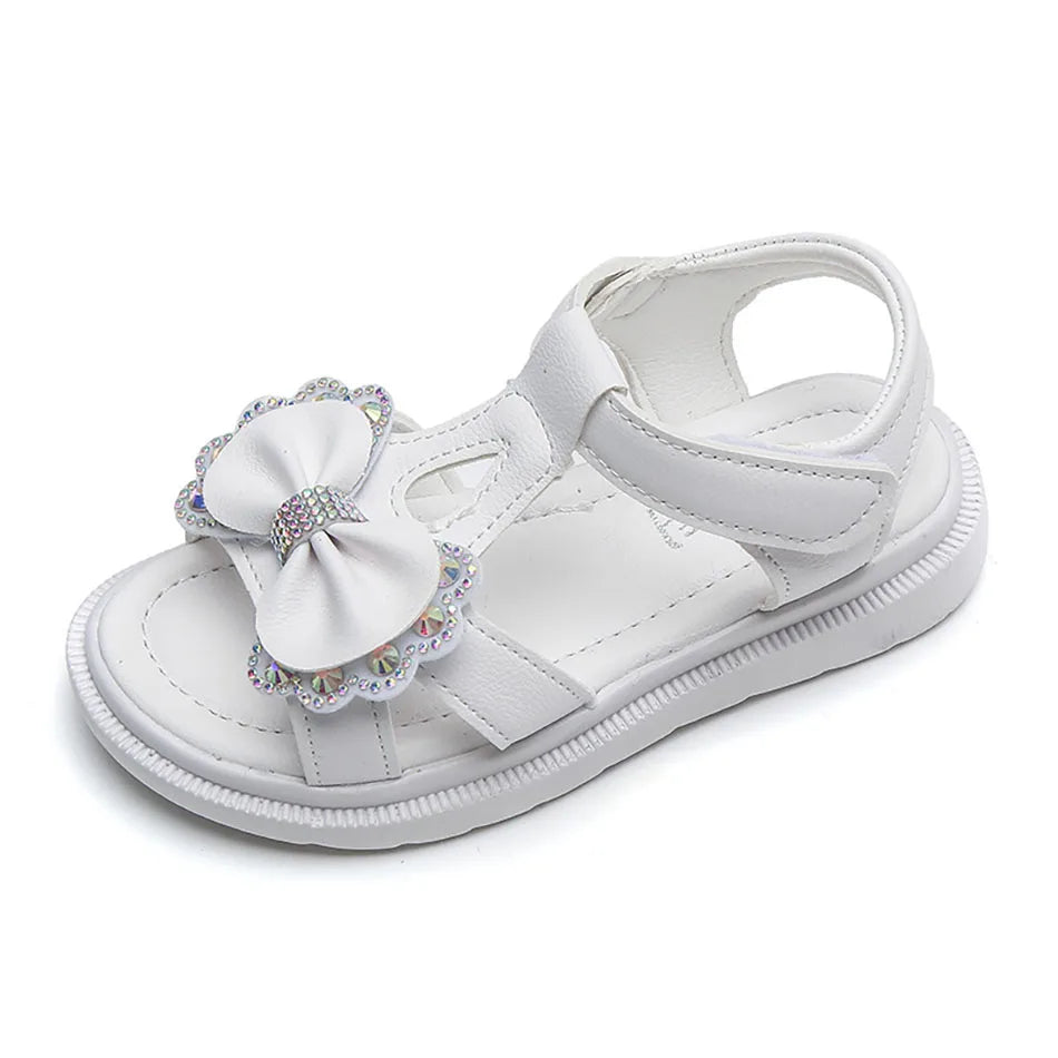 Adorable Elegant Girls Summer Casual Sandals Soft Soled Princess Style Kids Shoes Comfort Breath Anti Slip Magic Strap Closure