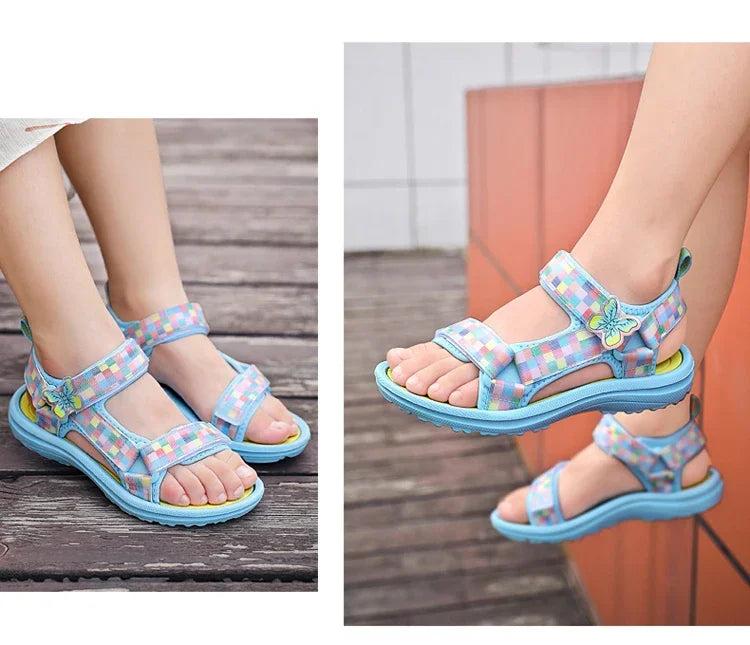 Cute Girls' Pink Soft Sole Flat Sandals Summer Breathable Kids Baby Sport Sandals Outdoor Beach Shoes Walking Size 25-38