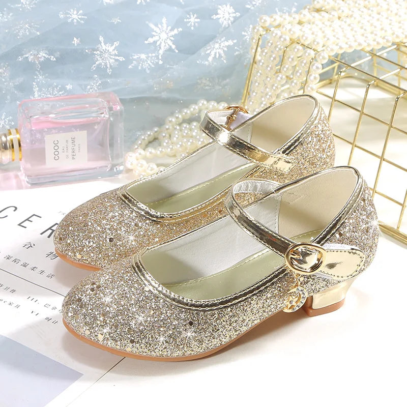 Fairy Girl High Heels Princess Shoes Halloween Cosplay Kids Shiny Sofia Cinderella Aurora Rapunzel Party Dress Up Leather Shoe