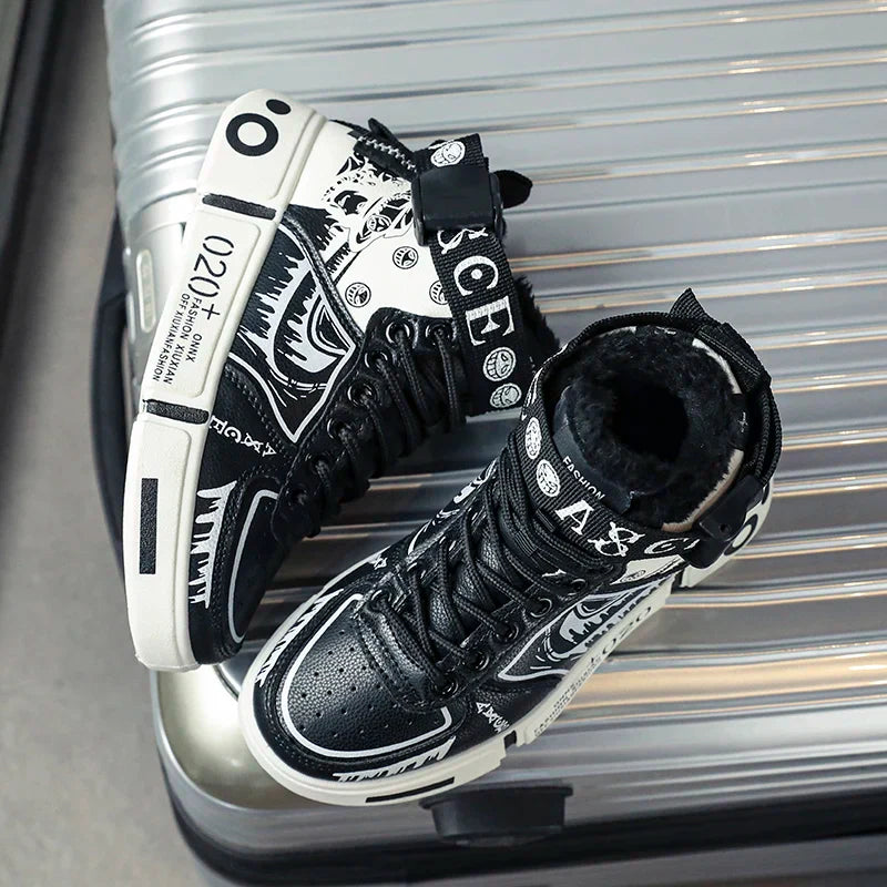 Boys' high-top sneakers Autumn/Winter new style children's sports shoes Buckle student soft-soled fleece casual shoes