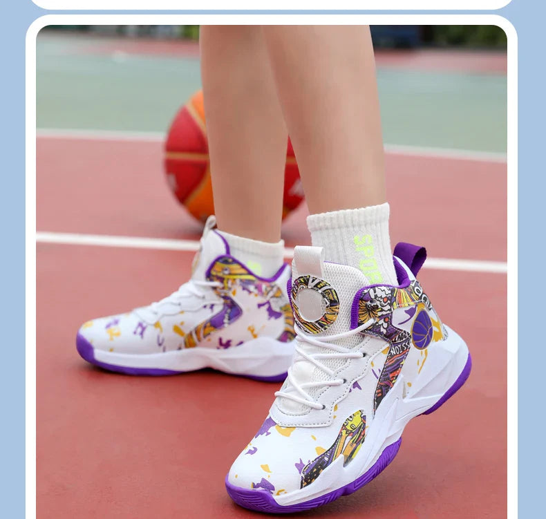 Fashion Basketball Shoes for Kids High-top Sneakers Children Casual Sports Shoes Ankle-protected Anti-slippery Gym Trainers Boys