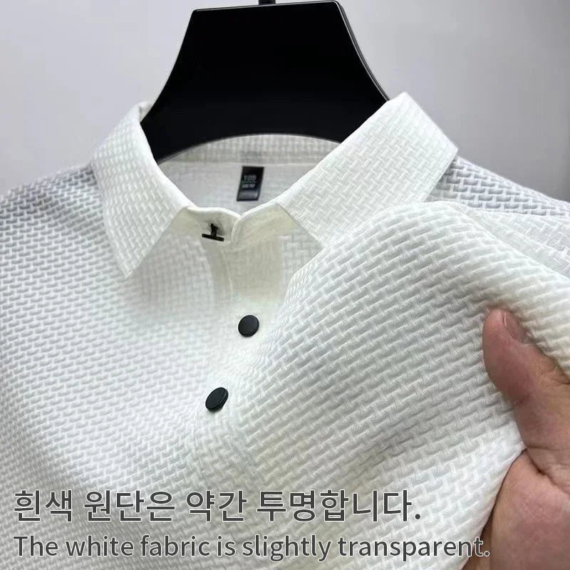 Brand Clothes Summer New Men's Short Sleeve T-shirt Ice Silk Cool and Breathable POLO Shirt Business Casual Sweat-absorbing Top  ( Available )