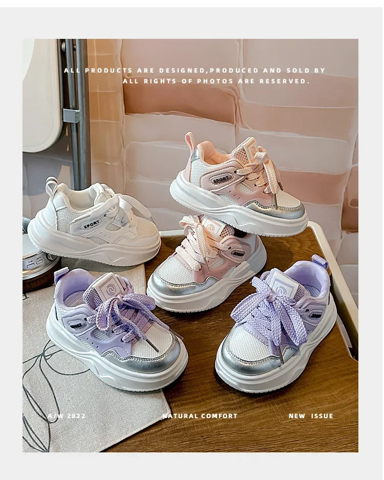 Students Sneakers Soft Sole Girls Running Shoes Mesh Breathable 2025 New Fashion Toddle Children Sports Shoes Non-slip Trendy