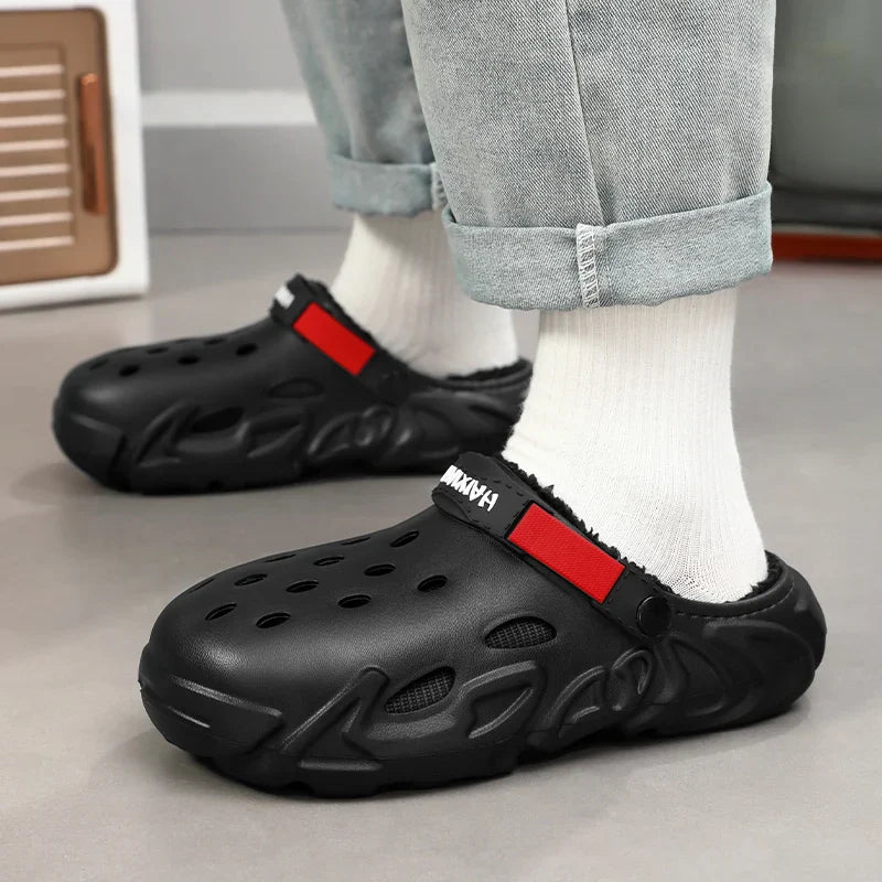 Winter Warm Home Slippers Men Waterproof Fur Clogs Slippers Garden Slippers Fuzzy Plush Slippers Bedroom Shoe For Indoor Outdoor (Available)