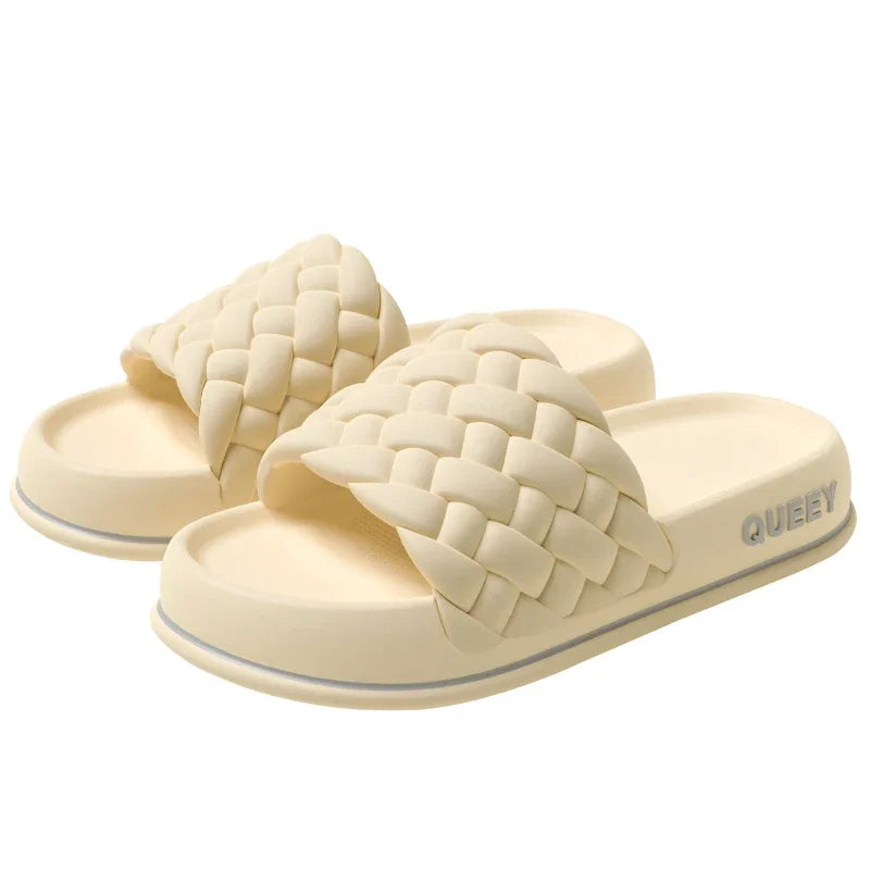 2024 Summer Women Thick Slippers  Sole Beach Slides Bathroom Anti-Slip Soft Sandals Fashion Ladies Cloud Shoes Sandals