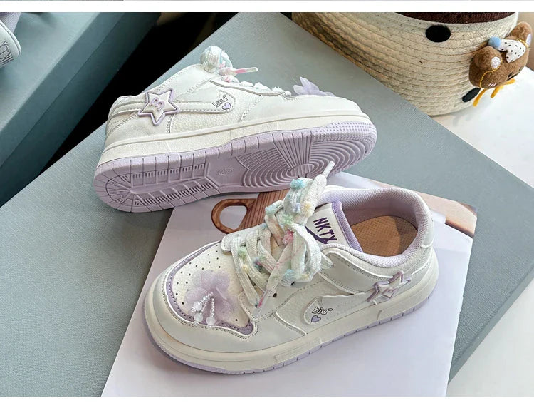 Girls' white sneakers 2025 autumn New leather breathable casual shoes, girls' soft-soled sports shoes and running shoes