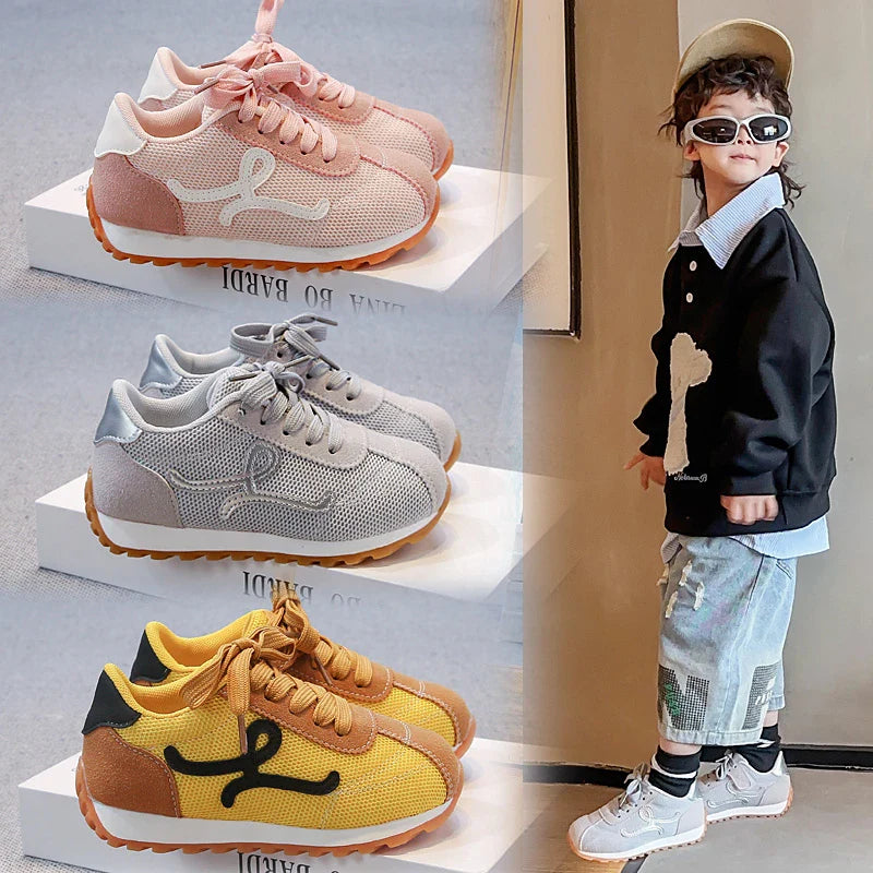 Children's Sneakers 3-18 Years Old Four Seasons Yellow Breathable Boys Girls Casual Shoes Gray Soft Non-slip Kids Running Shoes