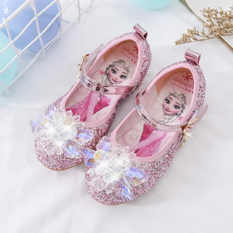 New Childrens Single Shoes Girls Elsa Crystal  Versatile Princess Shoes Womens Soft Sole  Anti-Slip Comfortable Kids Dance Shoes