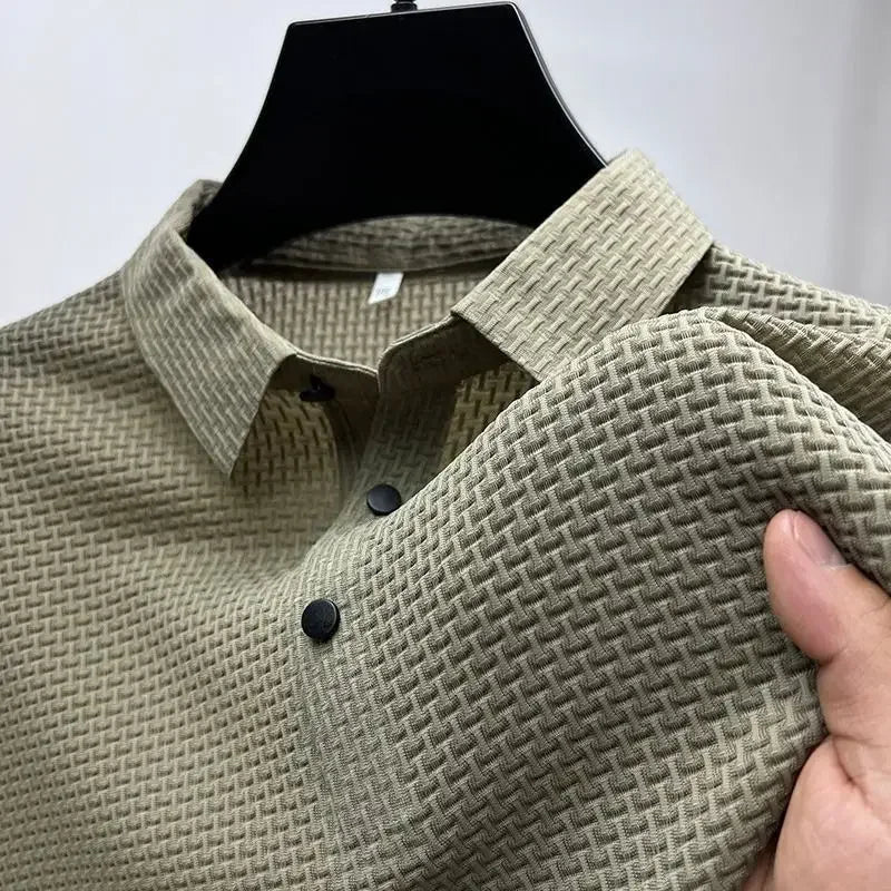 Brand Clothes Summer New Men's Short Sleeve T-shirt Ice Silk Cool and Breathable POLO Shirt Business Casual Sweat-absorbing Top  ( Available )