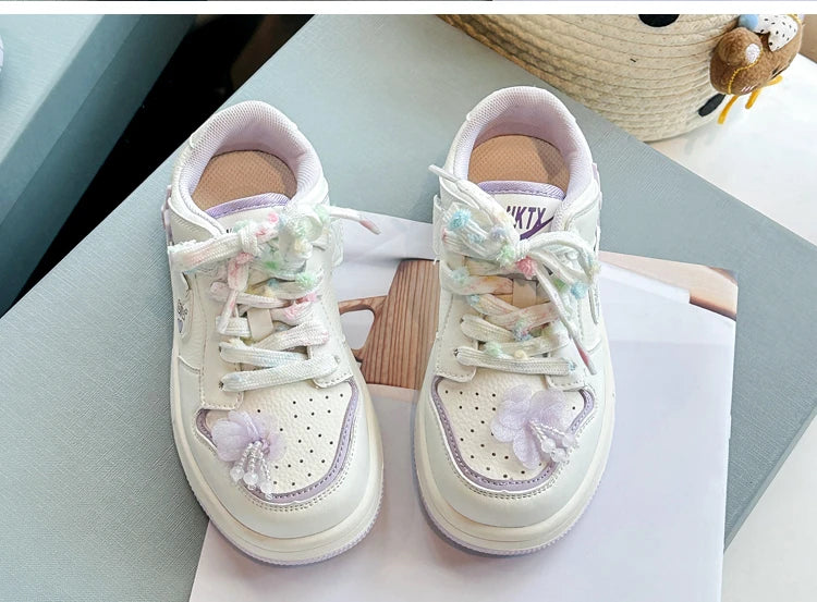 Girls' white sneakers 2025 autumn New leather breathable casual shoes, girls' soft-soled sports shoes and running shoes