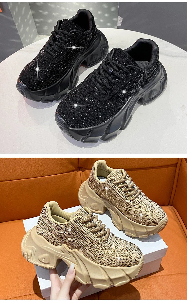 Shoes for Women 2024 New Shiny Rhinestone Women's Sneakers Shoes Autumn Korean Fashion Thick Sole Sports Shoes Zapatos De Mujer