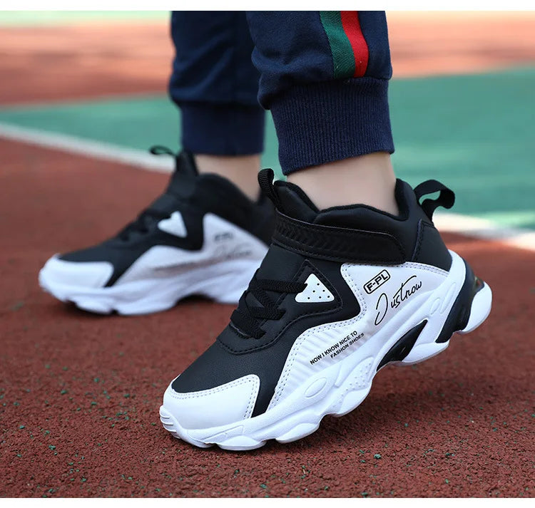 Boys Autumn Leather Sneakers Children Waterproof Wear-resistant Basketball Shoes Boys Color blocking Casual Soft soled Sneakers