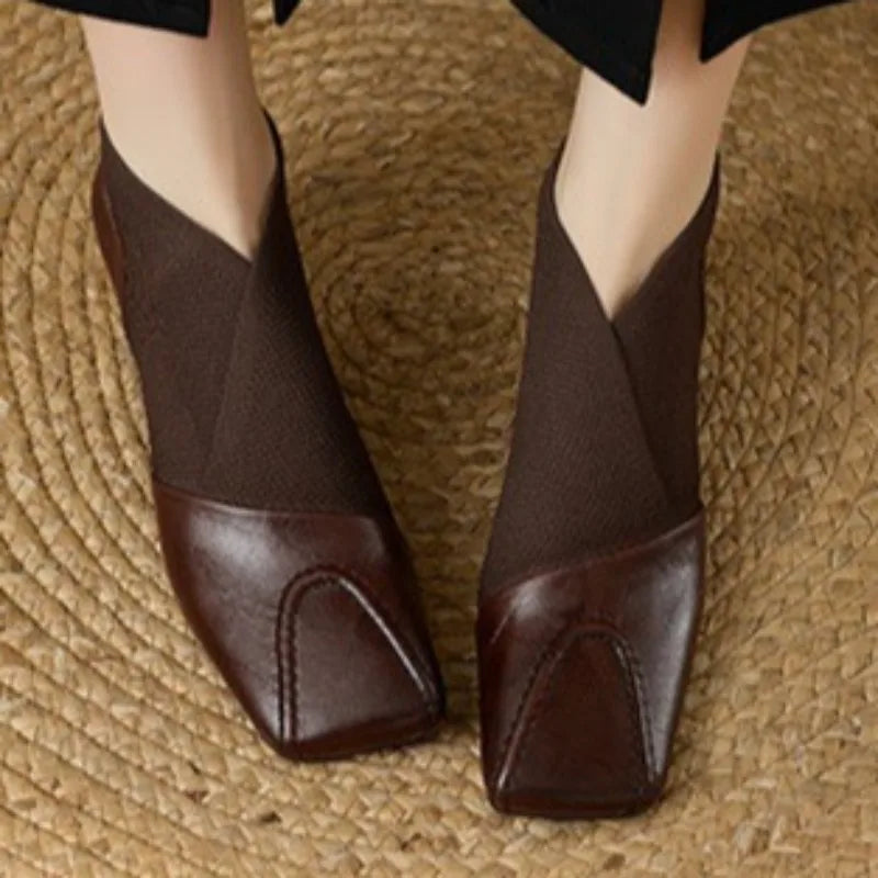 Fashion Short Boots for Women2025Autumn New Professional French Square Toe Square Heel Versatile Lightweight Chelsea Boots Trend