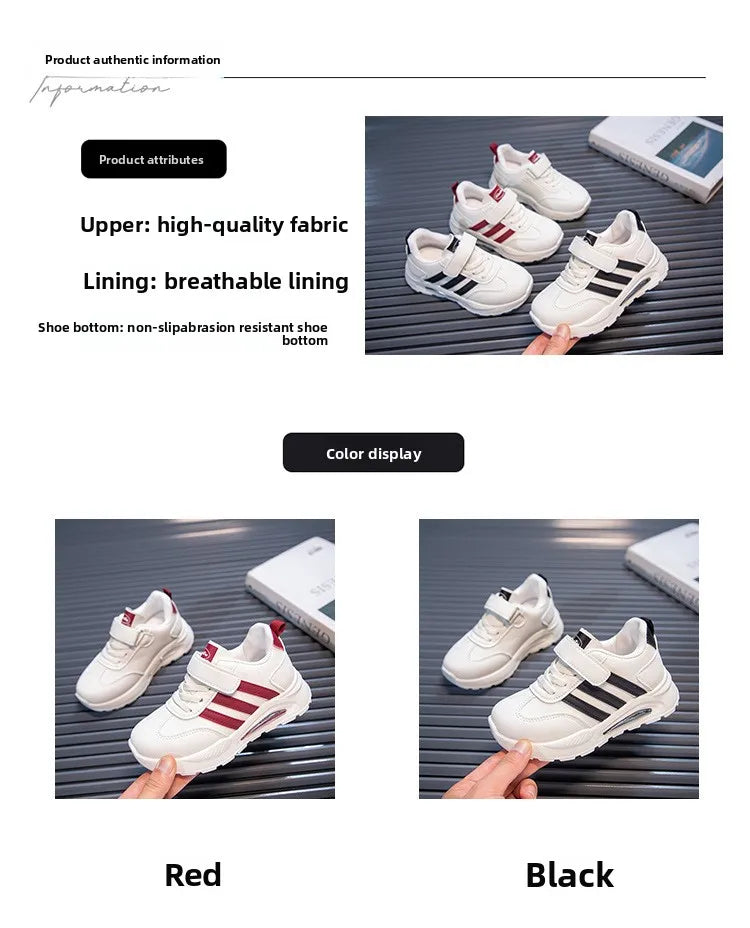 2026 New Spring Fall Sport Shoes for Boys Fashion Patchwork Stripes Dad Sneakers for Girls Black Khaki Gray Kids Trainers