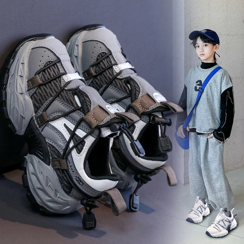 Boys Running Shoes Handsome Trendy Children Sneakers Mesh Breathable 2025 New Fashion Kids Sports Shoes Non-slip Thick Soft Sole