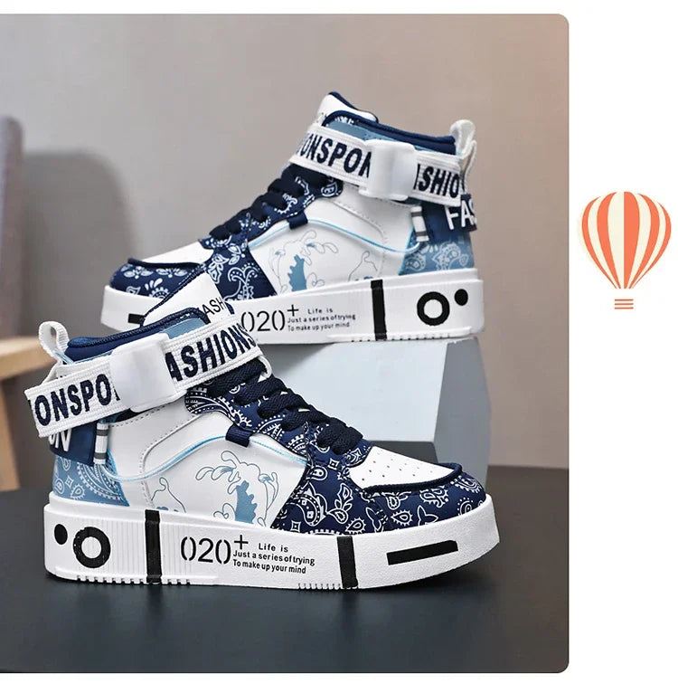 Brand Kids Board Shoes High Top Sports Shoes Boys Fashion Basketball Sneakers Leisure Girls Flats Children Casual Walking Shoes