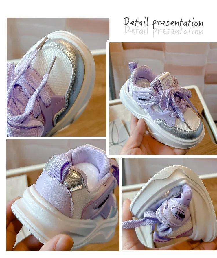 Students Sneakers Soft Sole Girls Running Shoes Mesh Breathable 2025 New Fashion Toddle Children Sports Shoes Non-slip Trendy