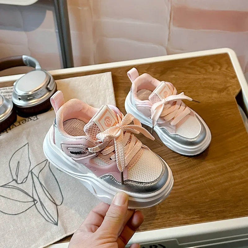 Students Sneakers Soft Sole Girls Running Shoes Mesh Breathable 2025 New Fashion Toddle Children Sports Shoes Non-slip Trendy