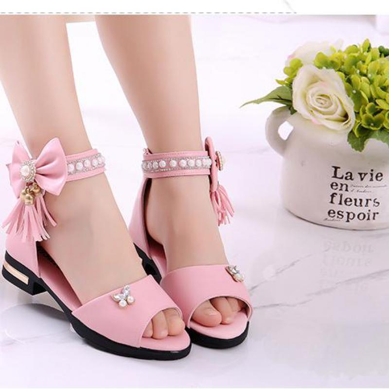 Kids Bow Sandals Children Girls Summer Cute Sandals Beach Sandals 2021 Princess Fashion High Heels Tassel School Shoes