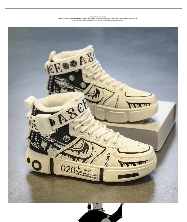 Boys' high-top sneakers Autumn/Winter new style children's sports shoes Buckle student soft-soled fleece casual shoes