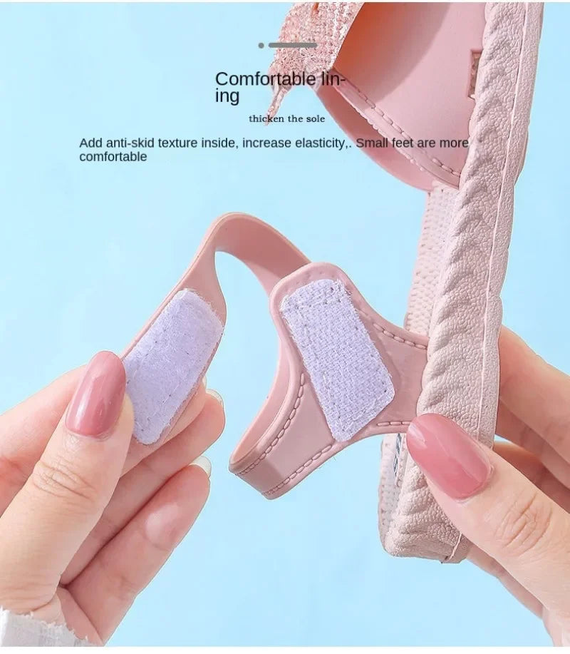 Kids Shoes Summer Girls Sandals Bow Non-slip Soft Soled Versatile Solid Korean Children Sweet Princess Shoes Beach Sandals