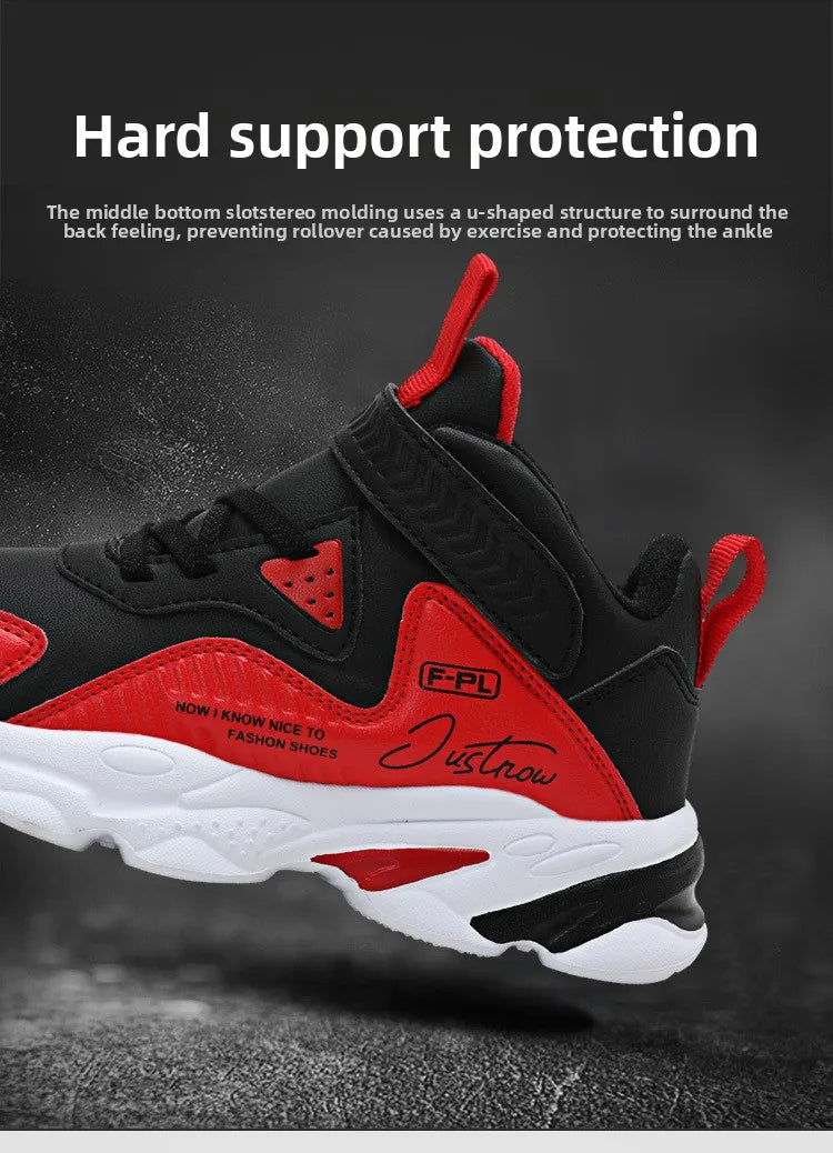 Boys Autumn Leather Sneakers Children Waterproof Wear-resistant Basketball Shoes Boys Color blocking Casual Soft soled Sneakers