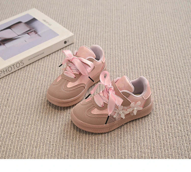 Kids Skate Sneakers for Girls 2025 Autumn New Toddler Walking Shoes Cute Ornament Non-slip Retro Comfort School Sports Sneakers