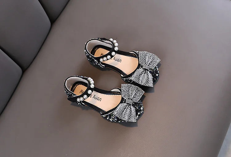 2026 Kids Shoes Summer for Girl Sandals Fashion Sequins Rhinestone Bow Girls Princess Shoe Soft Bottom
