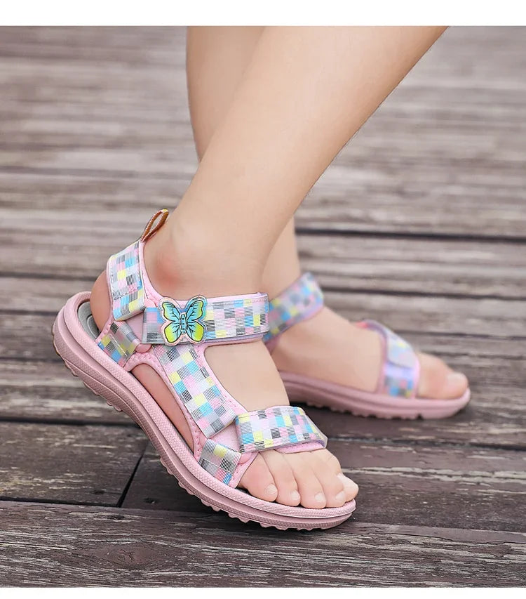 Cute Girls' Pink Soft Sole Flat Sandals Summer Breathable Kids Baby Sport Sandals Outdoor Beach Shoes Walking Size 25-38